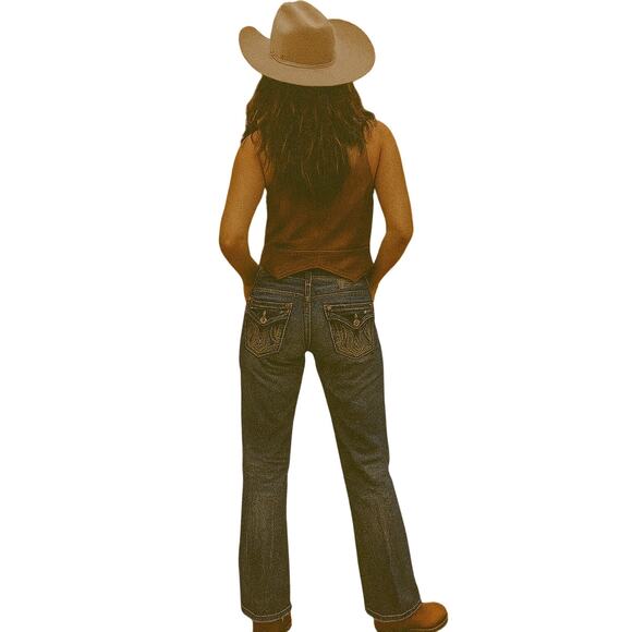 Mek Denim USA Oakaca Bootcut Jeans 28x34 Distressed Grunge Low Rise Boho Western - Picture 1 of 10